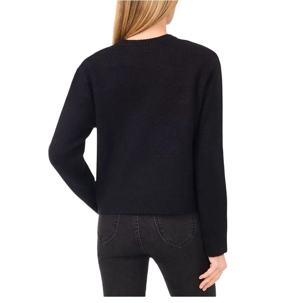 NWT Cece Oversized Crewneck Bow Appliqué Long-Sleeve Sweater LARGE MSRP $79
